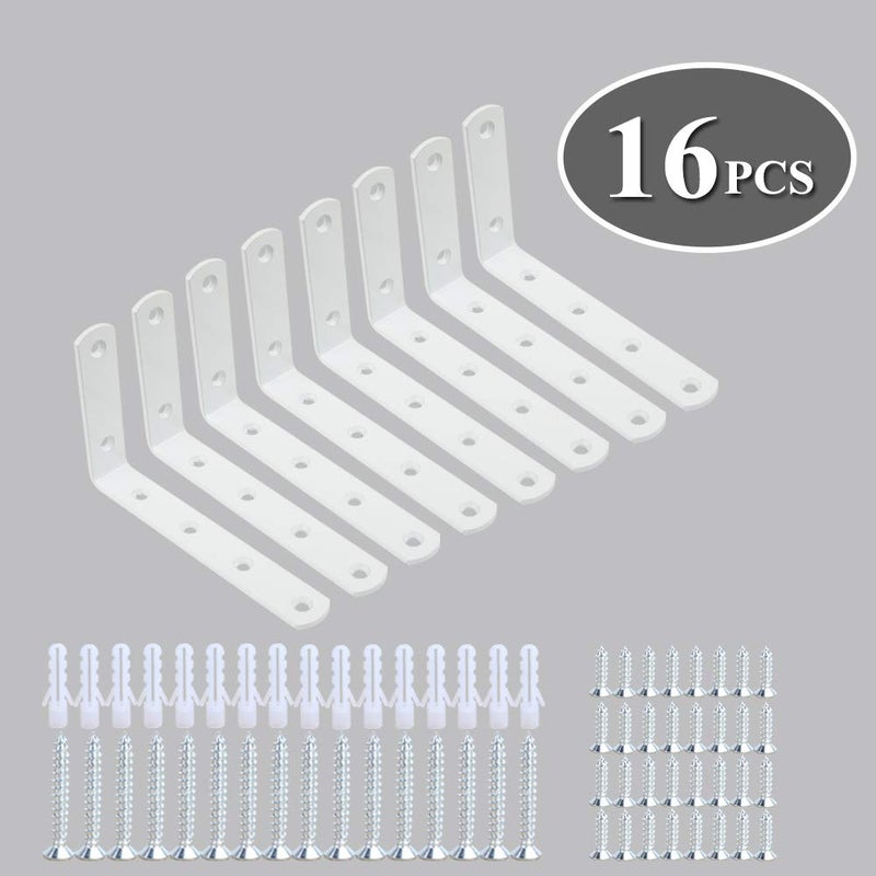 WINKER Corner Brace 16Pcs Shelf Bracket Heavy Duty White Steel L WINKER Corner Brace, Decorative Joint Angle Bracket for Shelf 5 InchX3 Inch Shelves Wall Hanging Bracket with Screws(16PCS)) - Image 2